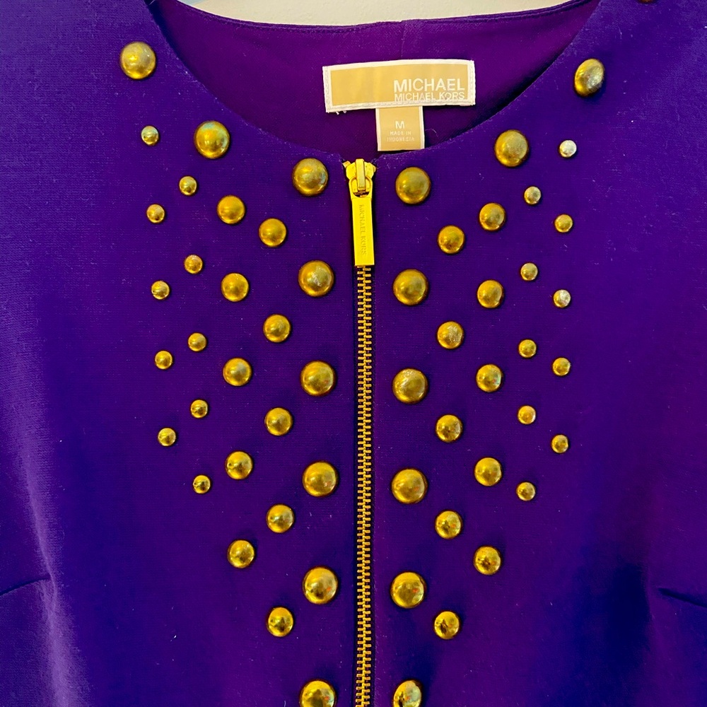 Michael Kors Purple Gold Embellished Dress Sz M